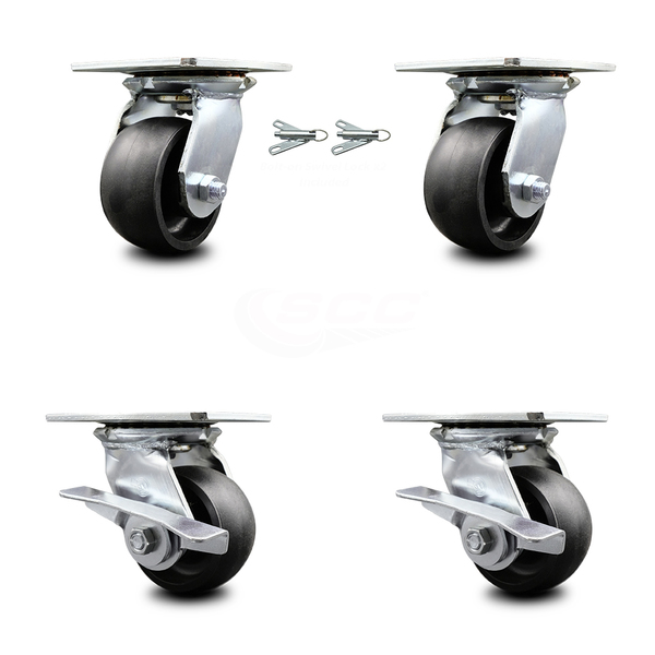 Service Caster 4 Inch Glass Filled Nylon Swivel Caster Swivel Locks 2 Brakes SCC, 2PK SCC-35S420-GFNR-BSL-2-SLB-2